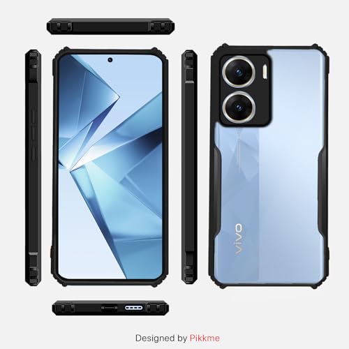Image of Outlouders Back Cover for Vivo V29e 5G | Ultra Hybrid Transparent | Full Camera Protection | Raised Edge | Crystal Clear Bumper Case(Black)