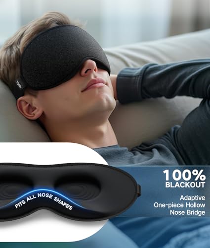 Vynix Sleep Mask for Men Women - Eye Masks for Side Sleepers, 3D Contoured Night Blindfold 100% Blockout Pressure-Free, Soft Lightweight Breathable Eye Cover Shade Sleeping for Airplane, Travel, Black — view 2