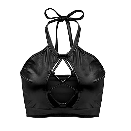 Crop top rave noir holographique dos nu parfait pour vos looks de festival