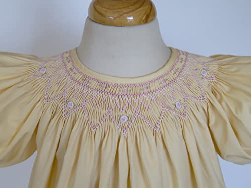 Hand Smocked Girls Yellow and Pink Bishop Dress Spring Summer4
