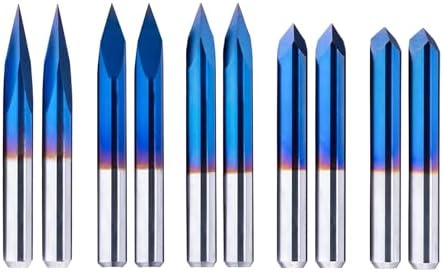 FoxAlien 20/30/45/60/90deg 0.1mm Triangular CNC Router Bits Set, 1/8" Shank Engraving Carving V-Bit with Nano Blue Coating Sharp Pyramid Bits for Acrylic Wood MDF Aluminum Lettering Sign Making