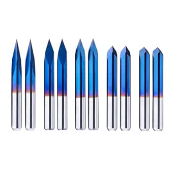 20/30/45/60/90deg 0.1mm Triangular CNC Router Bits Set, 1/8” Shank Engraving Carving V-Bit with Nano Blue Coating Sharp Pyramid Bits for Acrylic Wood MDF Aluminum Lettering Sign Making