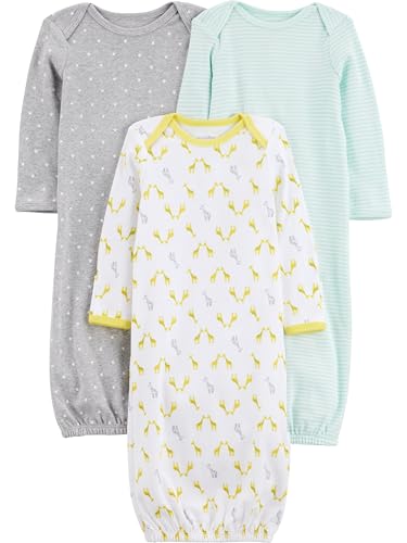 Simple Joys by Carter's Baby 3-Pack Neutral Cotton Sleeper Gown, Grey/Green/Yellow, Newborn