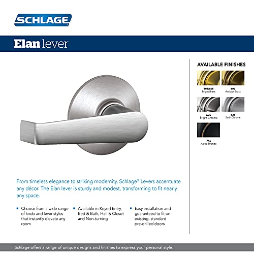 Schlage F40 Csv Ela 626 Commercial Series Elan Door Lever, Bed & Bath Privacy Lock, Satin Chrome #TOP2