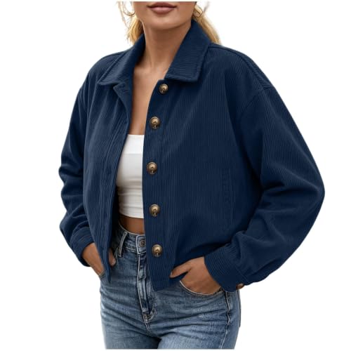 Gumipy Womens Corduroy Jacket Button Up Cropped Long Sleeve Fall Cardigans - image 9
