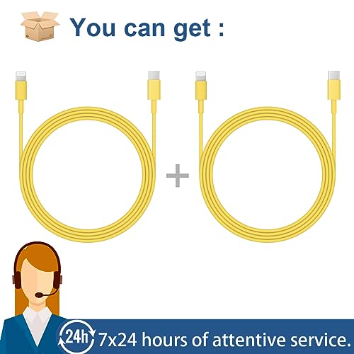 Image of iPhone Fast Charger Lightning Cable [MFi Certified] 2-Pack USB-C to Lightning Cable (6.6Ft) Fast Charging Compatible with iPhone14 /14 Plus /14 Pro /14 Pro Max /13 /13pro /12 /12 Pro /12 Pro Max(Yellow）