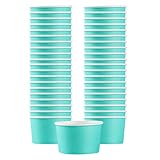 Restaurantware Coppetta 3 Ounce Dessert Cups, 200 Disposable Ice Cream Cups - Lids Sold Separately, Sturdy, Turquoise Paper FroYo Bowls, Striped, For Hot And Cold Foods, Perfect For Gelato