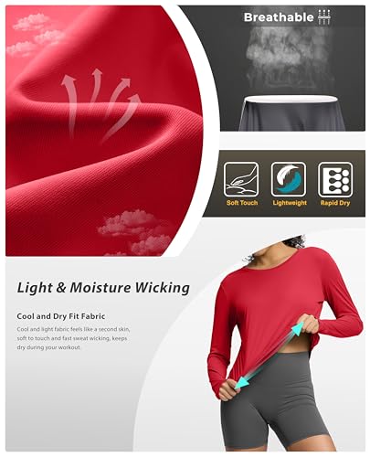 Image of Soothfeel Lightweight Long Sleeve Workout Tops for Women Gym Running Shirts