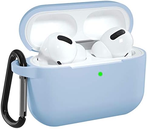 DGege AirPod Pro Case Light Blue Compatible with Apple AirPods Pro, Soft Silicone AirPods Skin for Women Men Protective Cases Cover for AirPods Pro with Keychain (Front LED Visible)