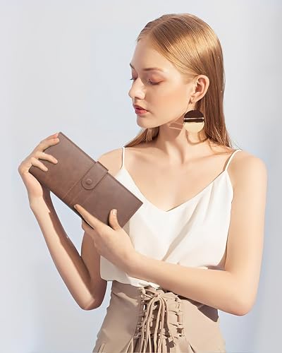 Image of FEDUS D-Brown Leather Premium Long Currency Holder,Unisex Passport Holder,Wallet with Card Holder, ID Card,Ticket, Currency,Boarding Pass Slots RFID Protected Travel Accessories Organiser,Faux Leather