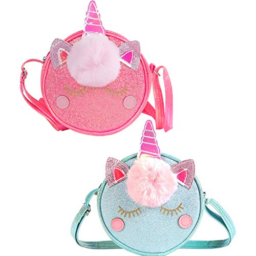 SOTOGO 2 Pieces Toddler Mini Cute Princess Handbags Shoulder Messenger Bag Unicorn Bags Little Girls Crossbody Purses