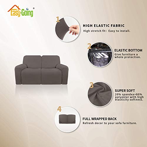 Image of Easy-Going 6 Pieces Microfiber Stretch Sectional Recliner Sofa Slipcover Soft Fitted Fleece 2 Seats Couch Cover Washable Furniture Protector with Elasticity for Kids Pet(Recliner Loveseat,Taupe)