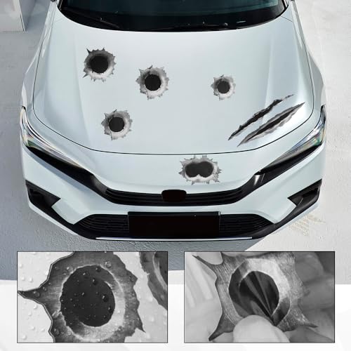 Image of 3D Bullet Hole Car Stickers, Bullet Hole Decals, Funny Prank Auto Body Scratch Tattoo Decal, Automotive Tattoo Decorations Accessories Waterproof Car Sticker for Bumper Window Helmet (Style B)