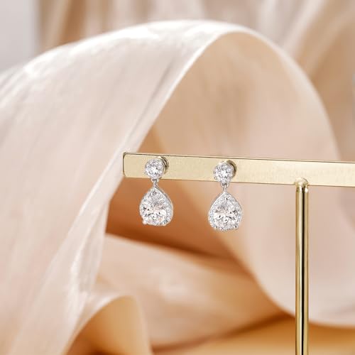 EAMTI Silver Dangle Teardrop Earrings for Women Cubic Zirconia Pear Cut Wedding Birdal Sterling Silver Post Engagement Drop Earrings for Brides, Bridesmaids2