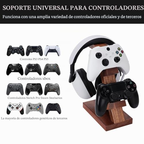 Soporte para mando de PS5 y auriculares en madera para un escritorio gaming ordenado 2