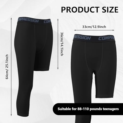 1Pack Basketball Leggings 3/4 One Leg Compression Tights Men Youth, Boys Compression Leggings Athletic Base Layer Pants for Sports Training Football Basketball (10-15 Years Old) White2