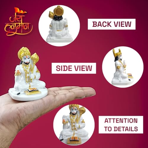 Image of RIANZ Resin Hanuman Ji Idol for Car Dashboard, Home & Office Desk - Bajrang Bali Murti for Protection from Negative Energy, Good Luck, Success and Prosperity (White), 6.5 x 3 Cm