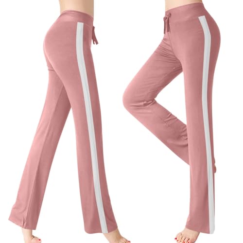 Yoga Pants Women Side Striped High Waist Wide Leg Pants Athletic Casual Drawstring Pant Comfy Stretch Trousers4