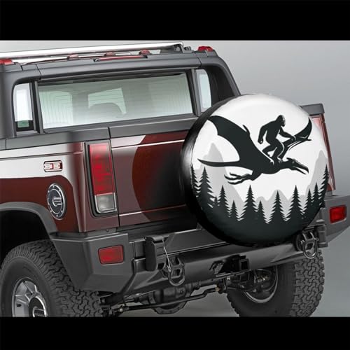 Image of Funny Dinosaur Bigfoot Decorative Weatherproof Wheel Protector Cover Universal Fit Spare Tire Cover for RV, SUV, and Camper Trailers 16 in