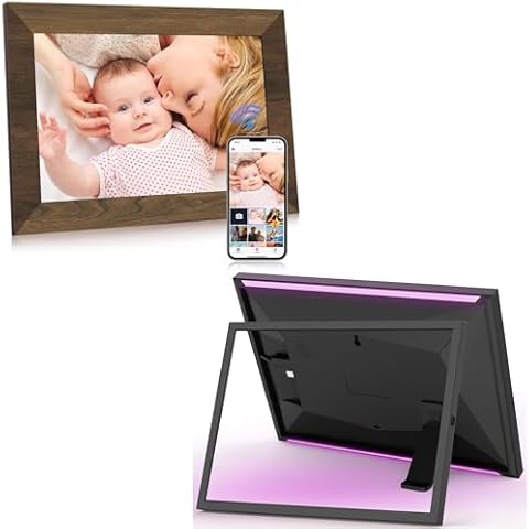 MaxAngel 10.1 Inch 32GB Digital Picture Frame Wooden + LED Light Outer Frame Cover