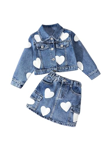 WDIRARA Toddler Girl's Cute 2 Piece Outfits Heart Print Button