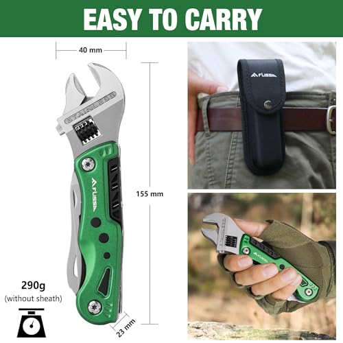FLISSA 13 in 1 Multi-Tool Wrench with Carry Bag, Green Stainless Steel Multifunctional Tool with Hexagonal Wrench, Bottle Opener, Screwdriver with Bits (PH1,PH2,SL4.5) for Camping Maintenance - Image 3
