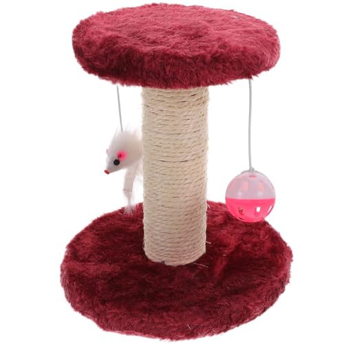 Rascador para gatos doble capa de plush con sisal y bolas colgantes miniatura 1