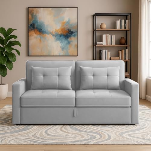 Image of Emilio 2-Seater Sofa Cum Bed for Living Room, Office | Premium Fabric Pull-Out Sofa Set with 1 Year Warranty | Space Saving Convertible Sleeper Sofa for Guests & Daily Use | Grey Sofa