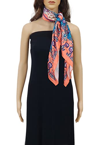 Image of ONE ECHELON Satin Silk Scarf for Women Lightweight Fashion Scarves, Wrap in Floral Pattern for Spring Fall Summer