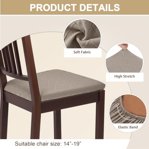 Image of SearchI Seat Covers for Dining Room Chairs Stretch Jacquard Chair Seat Covers Set of 6, Removable Washable Upholstered Chair Seat Protector Cushion Slipcovers for Kitchen, Office(Khaki Rhombus)