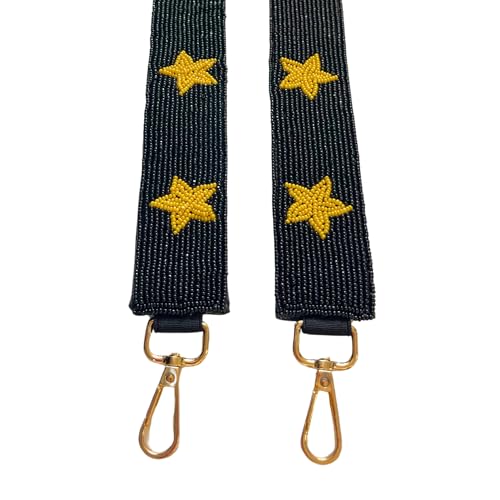Lashicorn Black with Yellow Stars Beaded Purse Strap 49” Clear Stadium Bag Georgia Army Missouri Game Day Fans Gold Clasps Football2