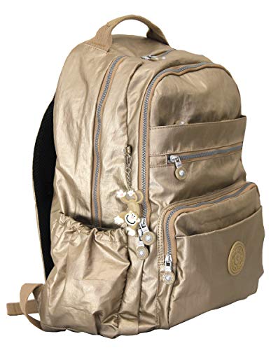 MOCHILA PARA NOTEBOOK METALIZADA DOURADA LS MN3153 NOVE DIVISÓRIAS + CHAVEIRO