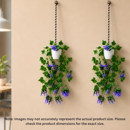Image of fancymart Artificial Hanging Ivy Plant with White Hanging Pot & Rope, 60 cm Height, Pack of 2, Realistic Green Leaf Creeper for Home, Office, Living Room & Wall Decor