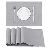H.VERSAILTEX Linen Placemats Set of 4 Premium Solid Table Placemats for Dining Table Spill-Proof Waterproof Table Mats Heat-Resistant Kitchen Table Mats Washable, 12x18 inches, Grey