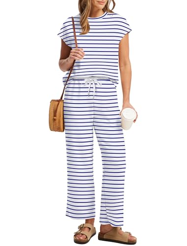Image of Sampeel Two Piece Sets for Women Summer Vacation Outfits Cap Sleeve Tops Lounge Matching Sets Clothing Beach Fashion Clothes
