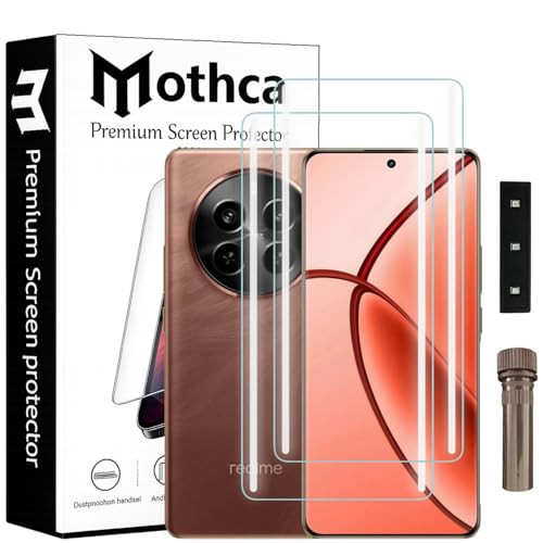 Image of Mothca Curved UV Tempered Glass Screen Protector for Realme P1 Pro 5G | Transparent | Pack of 2 | Borderless Full Screen Coverage with UV Installation Kit