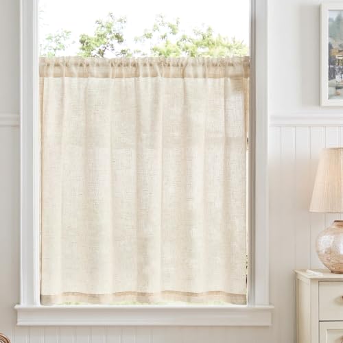 JINCHAN Linen Kitchen Curtain 36 Inch 1 Panel Natural Linen Tier Curtain by jinchan - Used condition - Image 4