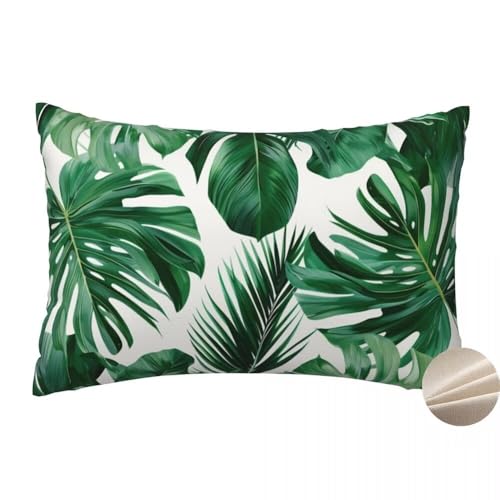 Kissenbezug 70x90cm 2 Stück Leinen Kissenbezüge Grün Dekokissen Sofakissen Blatt Zierkissenbezüge, Outdoor Kissenhülle mit Verstecktem Reißverschluss für Schlafzimmer, Sofa, Stuhl, Bett, Garten -YM48