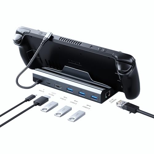Docking Staion for Steam Deck/ROG Ally/Legion Go, The 6 in 1 Steam Deck Dock. 1000Mbps Ethernet, 3.0 PD 100W Fast Charging, HDMI 2.0 4K@60Hz and 3 USB 3.0 Port Steam Deck OLED Dock.