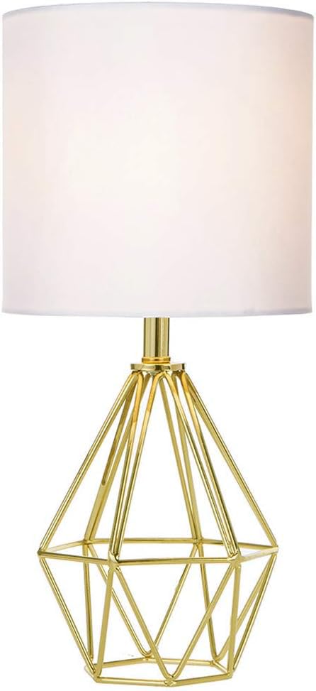 COTULIN Gold Modern Small Table Lamp for Bedroom & Living Room - Geometric Metal Base, White Fabric Shade, Ideal for Bedside & Kids' Desk, Nightstand Lamp