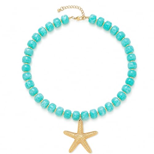 GLUBU Chunky Beaded Starfish Necklace for Women Colorful Boho Summer Chain Choker Beach Necklace with Acrylic Beads Trendy Chunky Jewelry Gifts