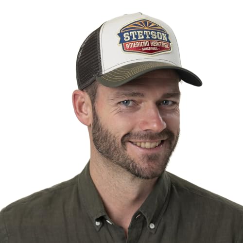 Foto von Stetson New American Heritage Trucker Cap Herren Baseballcap Front und Schirm 100% Baumwolle Größenregulierbar Mit Mesheinsatz Sommer Winter grau One Size