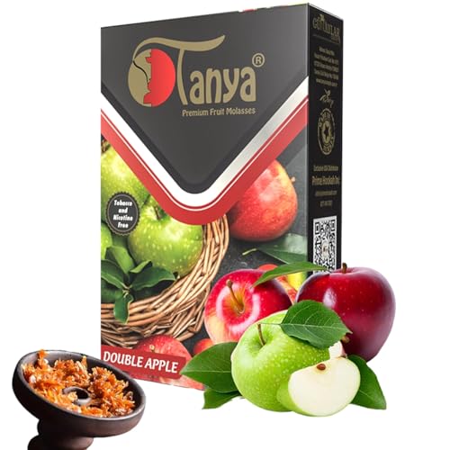 Tanya Herbal Hookah Molasses 100% Nicotine & Tobacco Free Shisha Hookah Flavors Fruit Mix Organic Shisha Flavors 50g Delicious Fruit Flavors (Double Apple)