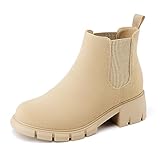 Athlefit Girls Ankle Boots Kids Comfortable Slip on Lug Sole Chelsea Booties for Toddler Little Kid Big Kid Apricot Size 4