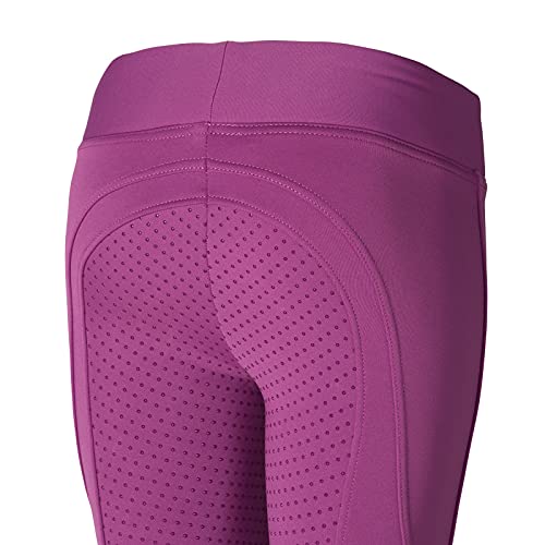 HORZE Active Kids' Winter Fleece-Lined Silicone Full Seat Schooling Horse Riding Tights - Arty Purple - JR S3