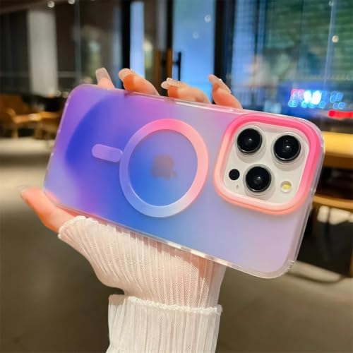 Coque iPhone 15 Pro violette magnétique mate Aurora anti-choc arc-en-ciel