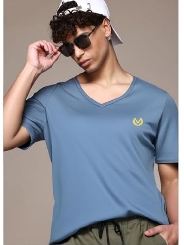 Image of Mack Jonney Regular Solid Cotton Blend V Neck T Shirt for Men