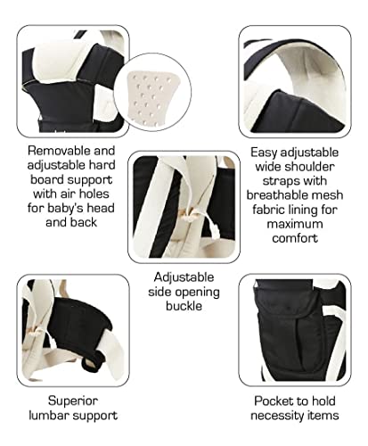 Image of Elementary Elegant Baby Carrier with 4 Carry Positions, Baby Carrier for 4 to 24 Months Baby, Adjustable New-Born to Toddler Carrier with Cushioned Leg Support, Max Weight Upto 15 kgs (Black)