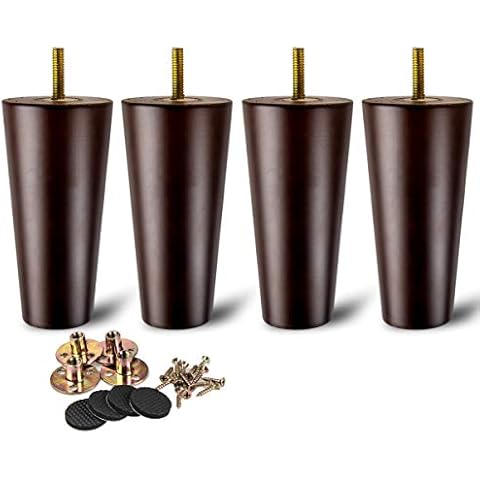 4 inch / 10cm Wooden Furniture Legs, La Vane Set of 4 Walnut Solid Wood Tapered M8 Furniture Replacement Feet with Pre-Drilled 5/16 Inch Bolt & Mounting Plate & Screws for Sofa Chair Couch Ottoman Cover