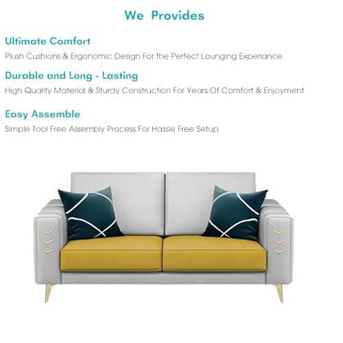 Image of Casaliving Falco 2 Seater Sofa Set for Living Room (Yellow Grey Fabric) Premium Fabric Sofa